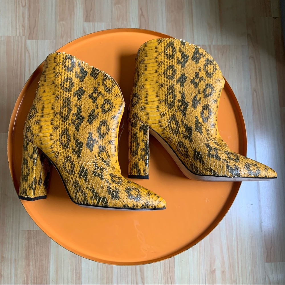Paris Texas 38.5 Yellow Snake Booties Block Heel